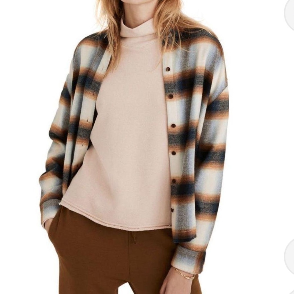 Madewell Westlake Plaid Flannel Shirt Blue, Cream, Orange 100% Cotton Size Small